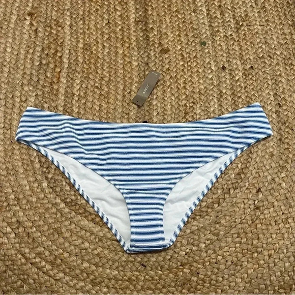 J Crew Bikini Bottom Sz 2X Textured Hipster Bikini Bottom Blue White - Picture 1 of 4